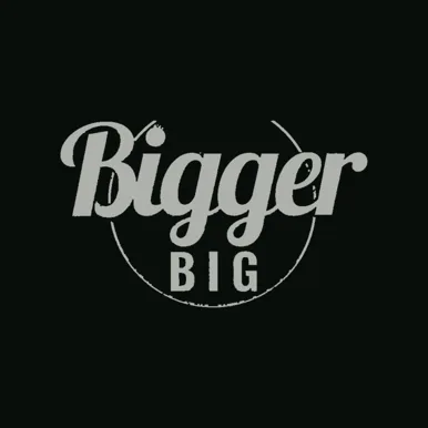 Bigger Big wordmark on a dark graphite blueprint card