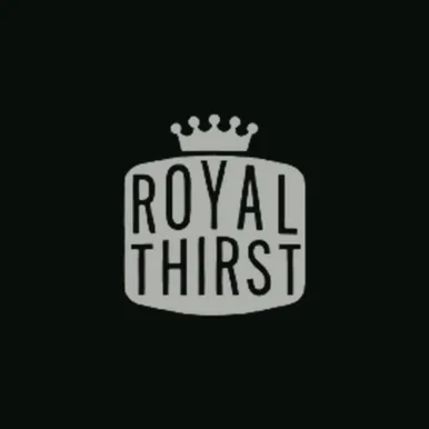 Royal Thirst wordmark on a dark graphite blueprint card