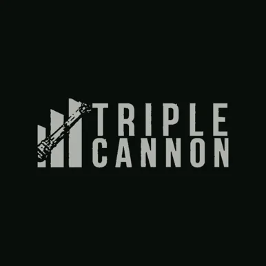 Triple Cannon wordmark on a dark graphite blueprint card