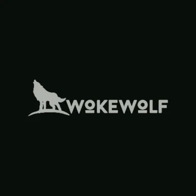 WokeWolf wordmark on a dark graphite blueprint card